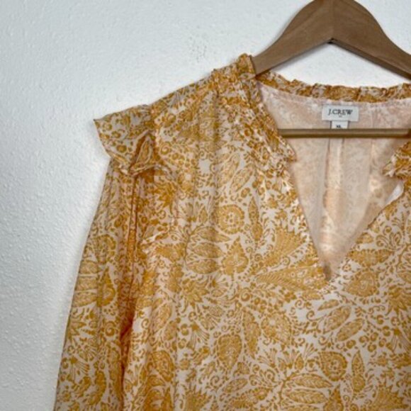 JCREW Yellow Floral Ruffle Top Balloon Sleeve Blouse - Picture 6 of 11